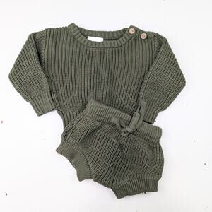 Mebie Baby 0-3 Months Dark Green Sweater & Knit Shorts Set